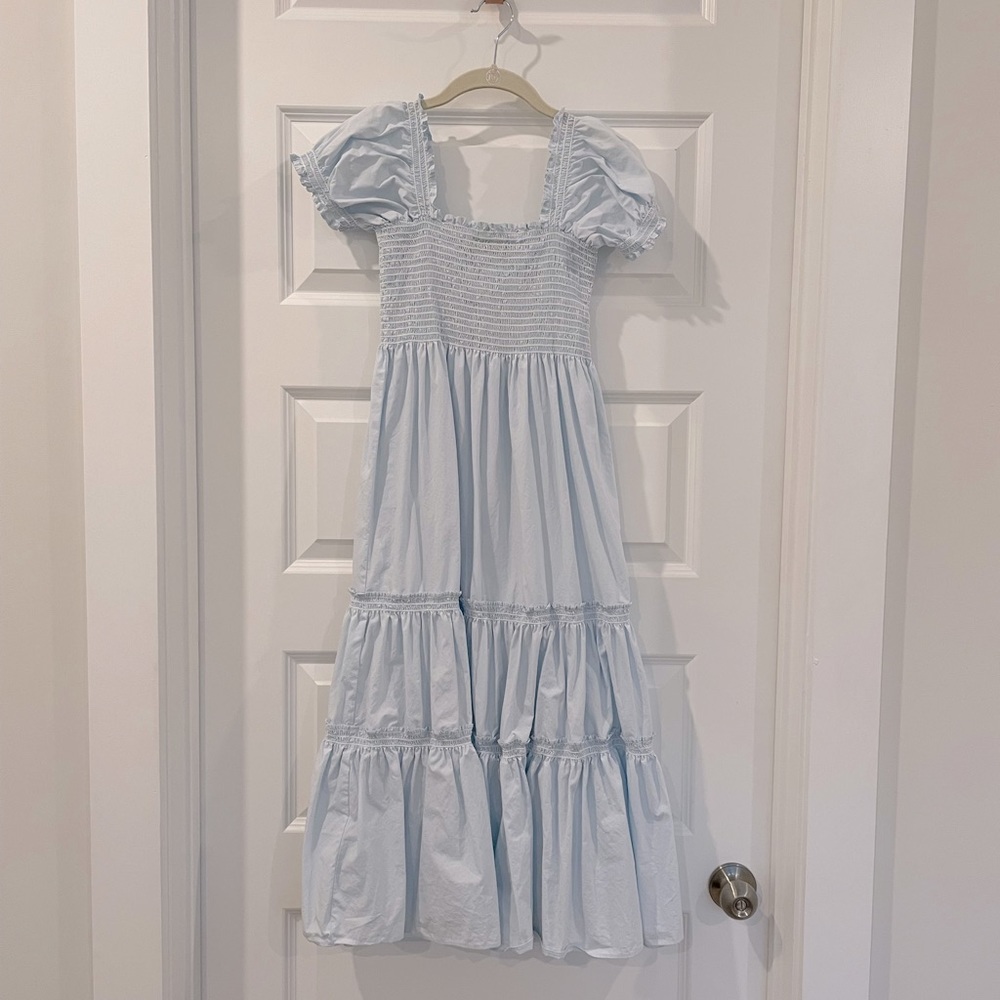OPT light blue smocked dress, short sleeve